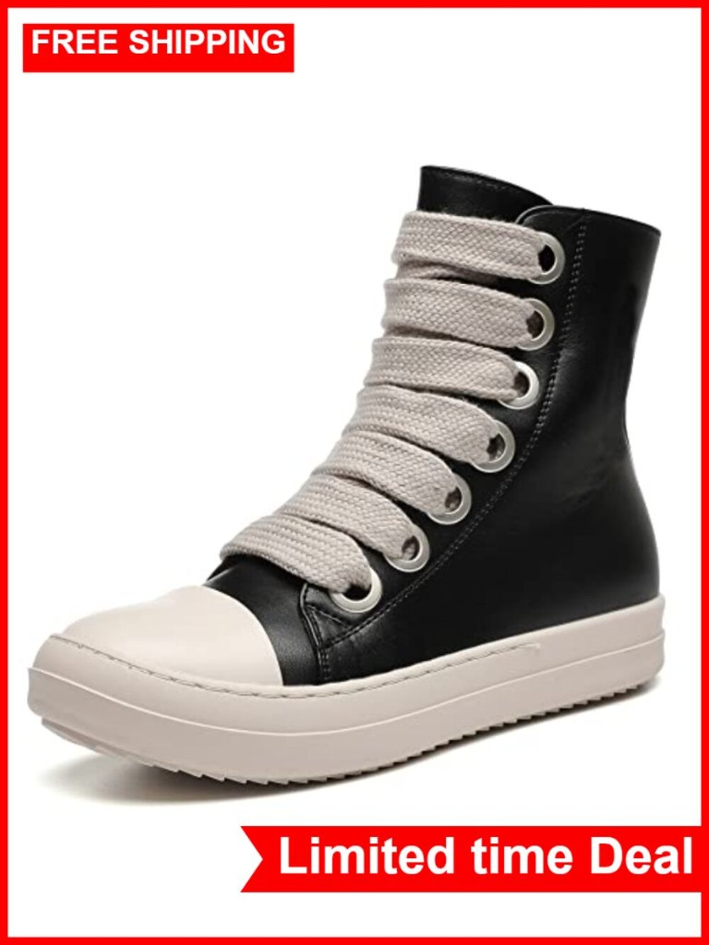 High Top Sneakers Thick Laces PU Leather Comfort Platform Walking Shoes Zip